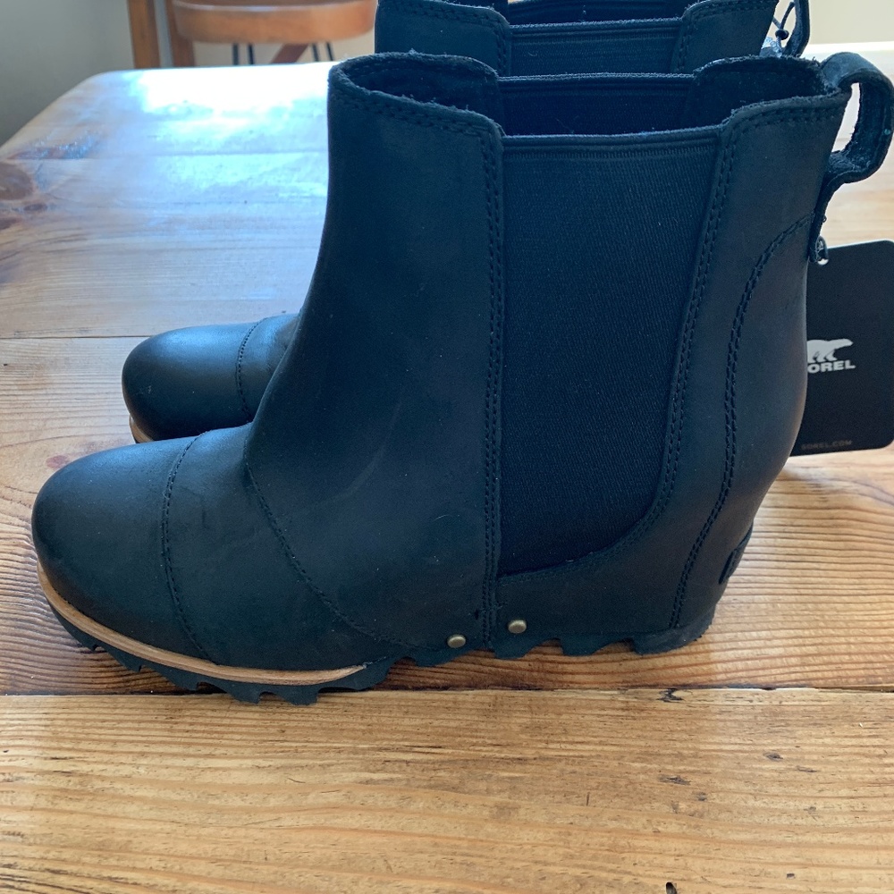 Sorel ORIGINAL LEA WEDGE Black ANKLE Booties 6.5